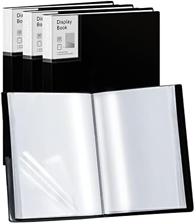 Folder with Plastic Sleeves 4 Pack 9"x12" Black Portfolio Folder for Artwork Display Book 30 Pockets 60 Pages Capacity by Dynta