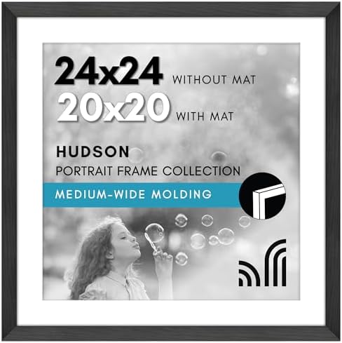 Americanflat 24x24 Poster Frame - Matted to 20x20 - Black by Americanflat