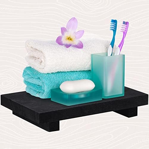 Nuogo Wood Pedestal Riser Stand for Kitchen Soap Tray,12 X 7 Inch,Black - Image 3
