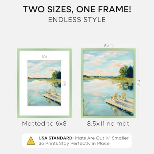 Homeforia 8.5x11 Green Picture Frame, High-End Metal, 6x8 Mat, Glass - Image 2