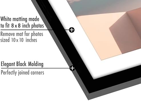 Americanflat 10x10 Picture Frame with Shatter-Resistant Glass - Use as 8x8 Frame with Mat or Display 10x10 Photo Without Mat - Streamline Collection - Square Frames for Tabletop or Wall - Black - Image 5