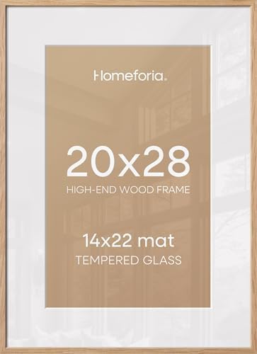 Homeforia 20x28 Natural Oak Picture Frame, High-End Wood, 14x22 Mat, Glass by Homeforia