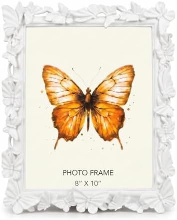 White 8X10 Vintage Picture Frames Gold Butterfly Elegant Retro European Design, Antique Photo Frame for Wall Hanging and Tabletop Display, Retro Design Home Decor by Yanoayimo