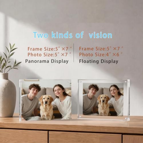Meetu Acrylic Picture Frame 5x7,Clear Freestanding Double Sided 20mm Thickness Frameless Magnetic Photo Frames Desktop Display with Gift Box Package(1 Pack) - Image 6