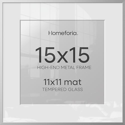 Homeforia 15x15 Silver Picture Frame, High-End Metal, 11x11 Mat, Glass by Homeforia