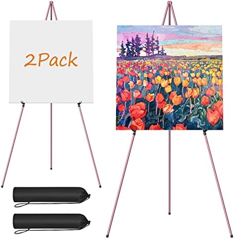 Easel Stand for Display, Aredy 63" Portable Painting Easel, Lightweight Metal Easels for Painting Canvas, Wedding Sign (2 Pack, Pink) by Aredy