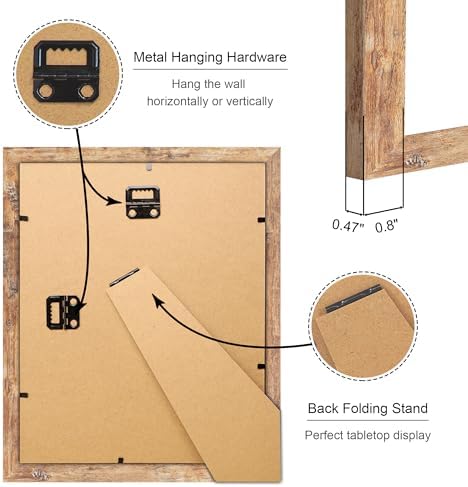 8x10 Picture Frame Set of 2, 8 x 10 Wood Photo Frames with Mat for 5x7, Natural Wooden Frame with Real Glass Cover for Wall and Tabletop Display,Brown - Image 4