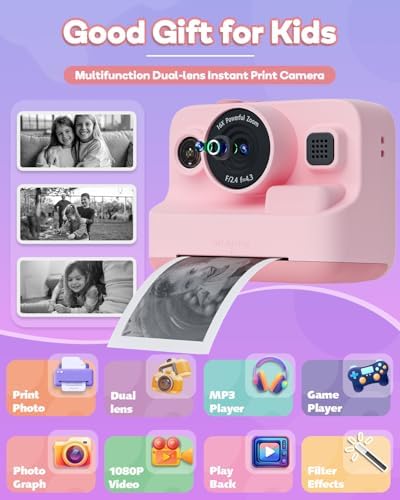 Dylanto Kids Camera Instant Print,1080P Kids Instant Cameras that Print Photos,Christmas Birthday Gifts for Girls Age 3-12,Portable Toy for 3 4 5 6 7 8 9 10 Year Old Girls Boys Pink - Image 2