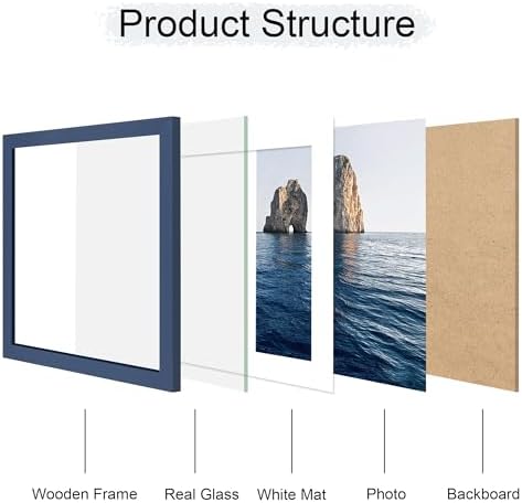 12x12 Picture Frame Set of 2, 12 x 12 Wood Photo Frames with Mat for 10x10 or 30x30cm Diamond Art Painting, Wooden Frame with Real Glass Cover for Wall and Tabletop Display,Blue - Image 3