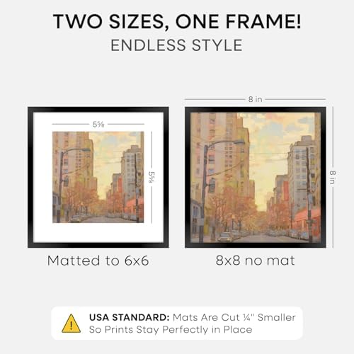 Homeforia 8x8 Black Picture Frame, High-End Metal, 6x6 Mat, Glass - Image 3