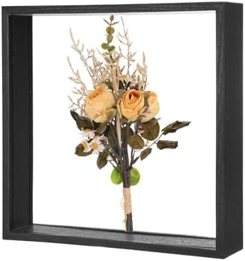 M METERXITY 1-Pack Dried Flower Frame, 10 x 10 Inch Double Acrylic Wooden Dried Flower Photo Floating Frame for Tabletop/DIY/Handicrafts [Black] by MMETERXITY