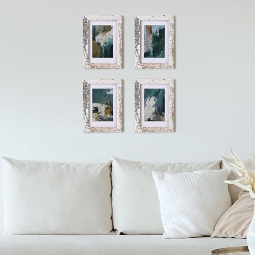 Egofine 4x6 Picture Frames Set of 4, Made of Solid Wood Covered by Plexiglass 3x4.5 and 3.5x5 with Mat or 4x6 without Mat, for Table Top Display and Wall Mounting Photo Frame Rustic White - Image 6