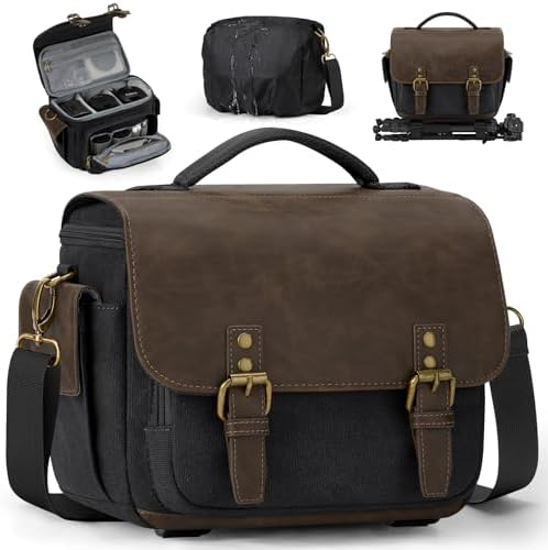 RAINSMORE Camera Bag, Vintage Canvas Camera Sling Bag Crossbody Camera Case by RAINSMORE