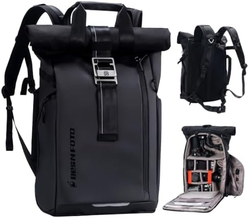 Besnfoto Waterproof Camera Backpack Rolltop Laptop Bag for DSLR Mirrorless by Besnfoto