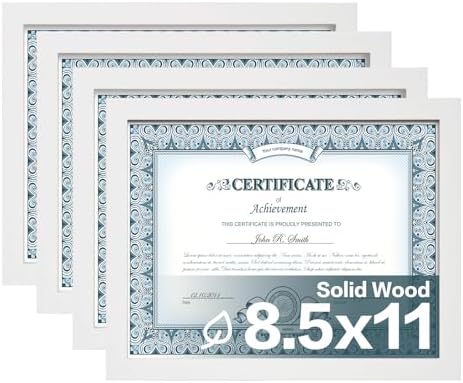 Egofine 8.5x11 Picture Frames Set of 4, Made of Solid Wood Covered by Plexiglass for Document,Diploma, Certificates and Degree, for Table Top Display and Wall Mounting Photo Frame White by Egofine