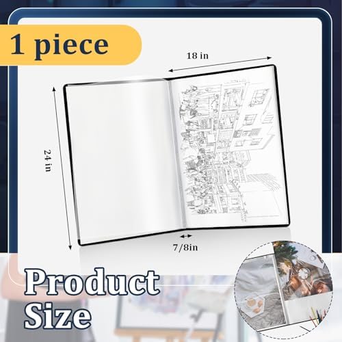 Lewtemi A2 Heavy Duty Binder with Plastic Sleeves 18 x 24 Inch Portfolio Folder with 30 Clear Sheet Protectors Art Portfolio Folder for Artwork Poster Protector for Paper Album Storage Display (Black) - Image 2