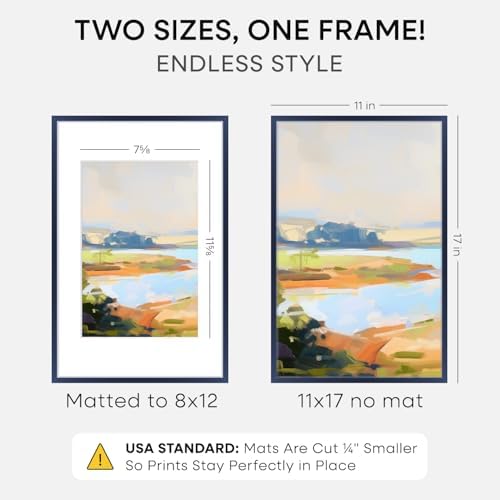 Homeforia 11x17 Blue Picture Frame, High-End Metal, 8x12 Mat, Glass - Image 2
