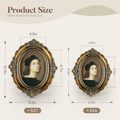 Cuspin 5x7 Gold Picture Frame Vintage Ornate Oval Resin Frame - Image 5