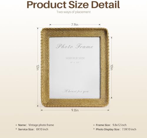 Cuspin 8x10 Picture Frame Gold, Vintage Rattan Textured Resin Photo Frame - Image 6