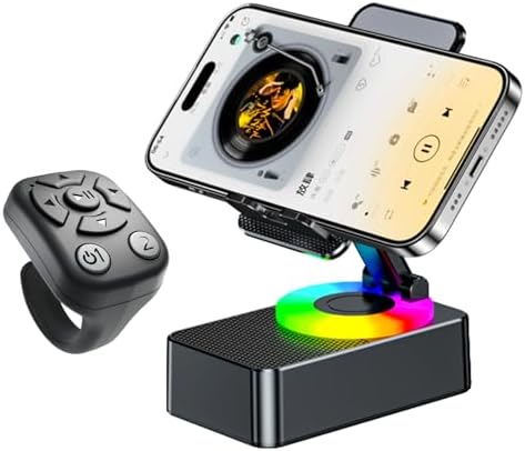 Upgraded, CKG Tiktok Scrolling Ring, Best Birthday Gifts for Him, 7 Buttons Including One Customizable Bluetooth Remote, Bundled a Powerful Phone Stand with Bluetooth Speaker – Black by CKG