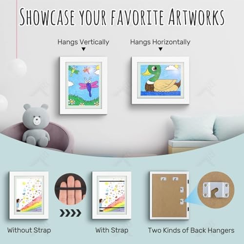4 Pack 8.5x11 Front-Opening Kids Artwork Frames Changeable (White) - Image 2