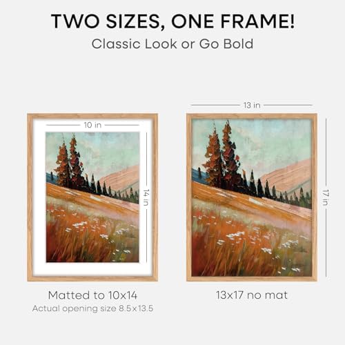 Homeforia 13x17 Natural Oak Picture Frame, High-End Wood, 10x14 Mat, Glass - Image 2
