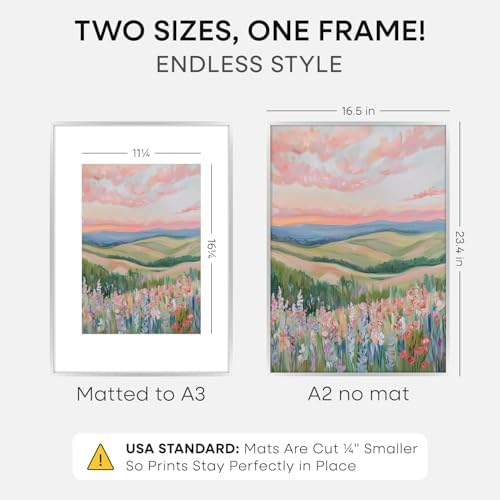 Homeforia A2 Silver Picture Frame, High-End Metal, A3 Mat, Glass - Image 2