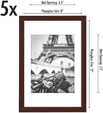Americanflat 8x12 Picture Frame 5-Pack - Matted to 6x8 - Mahogany - Image 2