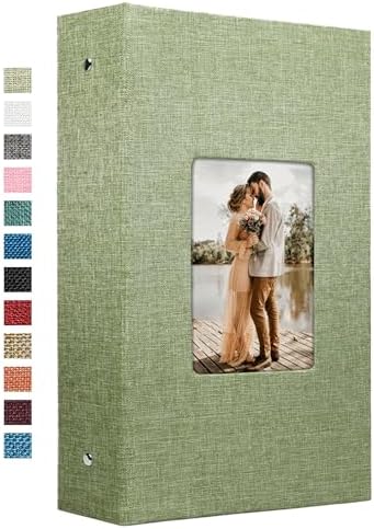 Vienrose 4x6 Photo Album,420 Pockets,Linen Cover with Window,Grass Green by Vienrose
