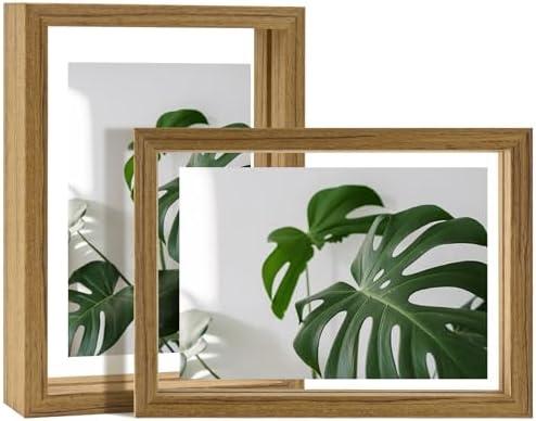 Egofine 5x7 Floating Frames Set of 2, Double Plexiglass Picture Frame, Made of Solid Wood Display Any Size Photo up to 5x7, Wall Mount or Tabletop Standing, Carbonized by Egofine