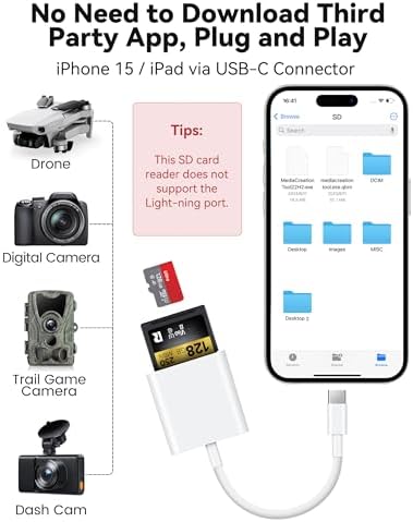USB C SD Card Reader for iPhone 15 16/iPad/MacBook/Mac, xdgeLoad USB-C Type C SD Reader Supports SD and MicroSD Memory Card Adapter, Trail Camera Viewer Plug and Play - 2 Slots - Image 3
