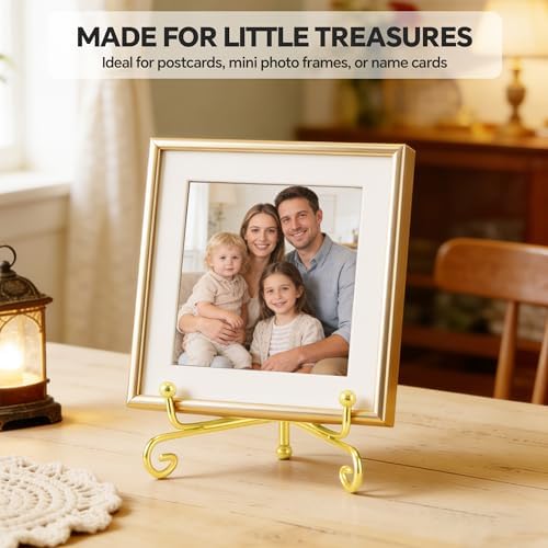 Artliving Plate Stands for Display, 4 Inch Decorative Plate Holder, Metal Picture Stand for Table, Small Easels for Display Card, Photo, and PSA Slab - Ideal for Party and Wedding (Gold, 2 Pack) - Image 3