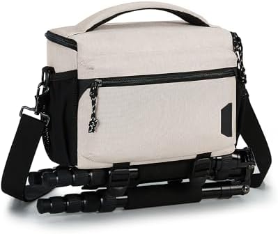 BAGSMART Camera Sling Bag with Tripod Holder & Rain Cover, Ivory White by BAGSMART