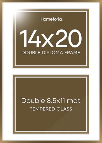 Homeforia 14x20 Bronze Diploma Frame, High-End Metal, 8.5x11 Mat, Glass by Homeforia