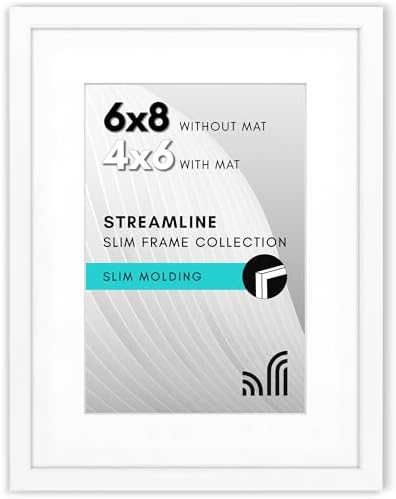 Americanflat 6x8 Picture Frame - Matted to 4x6 - Slim Molding - White by Americanflat