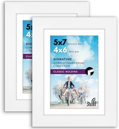 Americanflat 5x7 Picture Frame with Shatter-Resistant Glass - Set of 2 - Use as 4x6 Frame with Mat or Display 5x7 Photo Without Mat - Signature Collection - Picture Frames for Tabletop or Wall - White by Americanflat