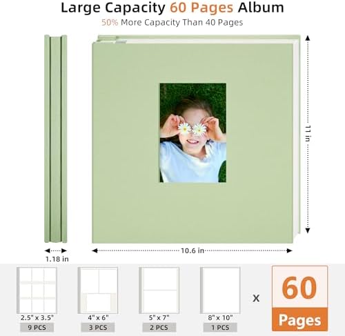 Self Adhesive Photo Album, 60 Pages, 11x10.6 Inch, Light Green - Image 2