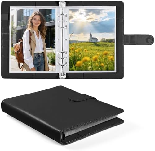5x7 Photo Album, A5 Refillable 6 Ring Binder with Sleeves, Black by WITHYU