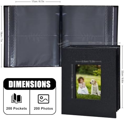 Photo Album 4x6 with 100 Pockets, Slip-in Picture Albums, Linen Cover Memory Book with Front Window, Black Page Vertical Photo Book for Wedding, Family, Anniversary, Baby, Vacation(Black) - Image 6