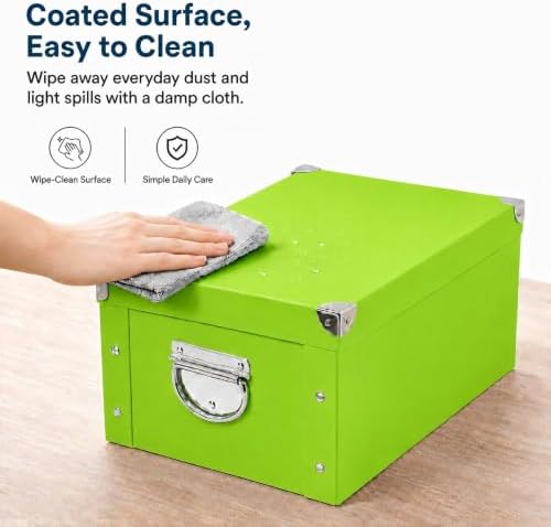 GUOZI Collapsible Storage Box, Decorative Memory Box with Lid & Metal Reinforced Corners, Cardboard File Bin with Handles, Organizer Gift Box for Keepsake Toy Photos Office Nursery Wardrobe Bookshelf - Image 4