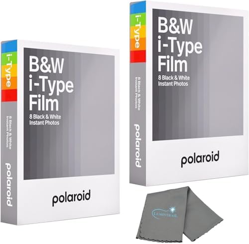 Polaroids Black & White Instant Film, 2 Pack, 16 Photos, B&W Film Works with Polaroid i-Type Cameras, Now, Now+, I-2, & Lab, Bundle with a Lumintrail Lens Cleaning Cloth by Lumintrail