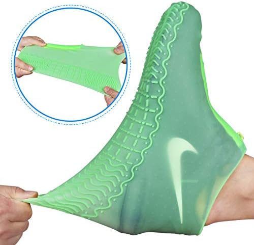 Shiwely Waterproof Shoe Covers, Silicone Reusable Shoe Cover Non-slip Durable Zipper Elastic Rain Cover Protection for Men Women (XL (Women 11-13, Men 9.5-13), Green) - Image 4