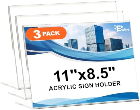 EHWINE 3 Pack 8.5 x 11 Acrylic Sign Holder Horizontal, Clear Plastic Signs Display Stand, Slanted Back Paper Holder Stand up Table Top Sign Holders Flyer Stand Frames for Office Business Store by EHWINE