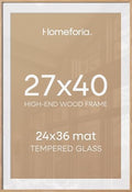 Homeforia 27x40 Natural Oak Poster Frame, High-End Wood, 24x36 Mat, Glass by Homeforia