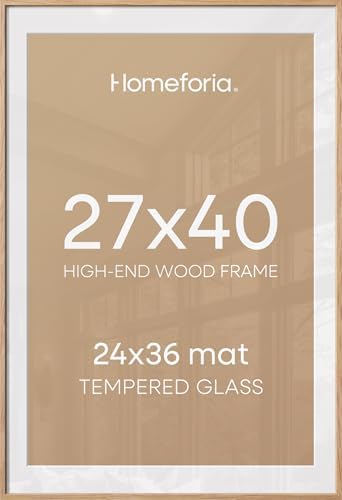 Homeforia 27x40 Natural Oak Poster Frame, High-End Wood, 24x36 Mat, Glass by Homeforia