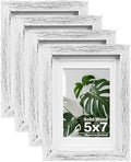 Egofine 5x7 Picture Frames Set of 4, Made of Solid Wood Covered by Plexiglass 3.5x5 and 4x6 with Mat or 5x7 without Mat, for Table Top Display and Wall Mounting Photo Frame Driftwood White by Egofine