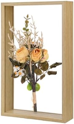 M METERXITY 1-Pack Dried Flower Frame, 7 x 12 Inch Double Acrylic Wooden Dried Flower Photo Floating Frame for Tabletop/DIY/Handicrafts [Wood Color] by MMETERXITY