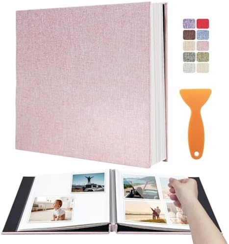 Large Photo Album Scrapbook – Holds 4x6, 8x10 Pictures – Self-Adhesive Pages for Baby, Wedding, Travel & Family Memories | Includes Metallic Pen & Scraper/Light Pink Large DIY Memory Book for Gifts by HoneyTolly