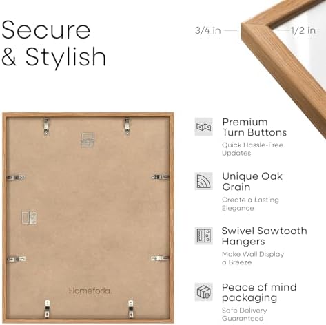 Homeforia 11x18 Natural Oak Diploma Frame, High-End Wood, 8.5x11 & 5x7 Mat - Image 2