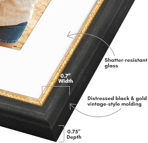 Americanflat 8x10 Vintage Picture Frame - Matted to 5x7 - Black & Gold - Image 3